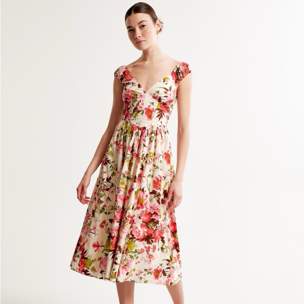 Abercrombie and fitch floral cap sleeve corset midi dress